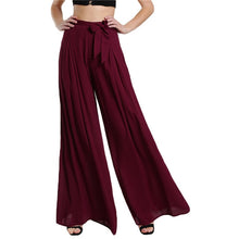 Load image into Gallery viewer, SHEIN Self Tie Fold Pleated Palazzo Pants Women Bottoms 2017 Women Casual Pants Burgundy Mid Waist Wide Leg Pants