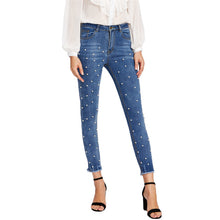 Load image into Gallery viewer, Skinny blue denim jeans with pearls